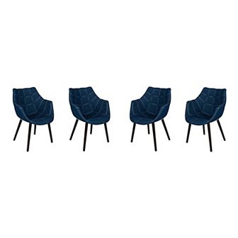 LeisureMod Milburn Tufted Denim Lounge Chair, Set of 4