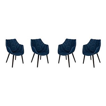 LeisureMod Milburn Tufted Denim Lounge Chair, Set of 4