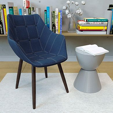 LeisureMod Milburn Tufted Denim Lounge Chair, Set of 4