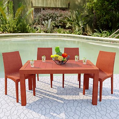 LeisureMod Weave Mace Indoor/Outdoor Dining Chair (Armless), Set of 4