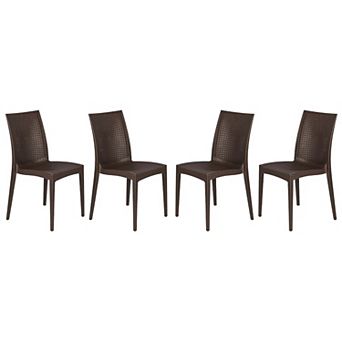 LeisureMod Weave Mace Indoor/Outdoor Dining Chair (Armless), Set of 4