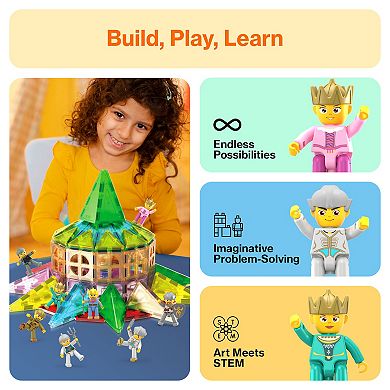 PicassoTiles 8 PC Medieval King and Knights Character Set, Magnetic Building Blocks for Kids 3+