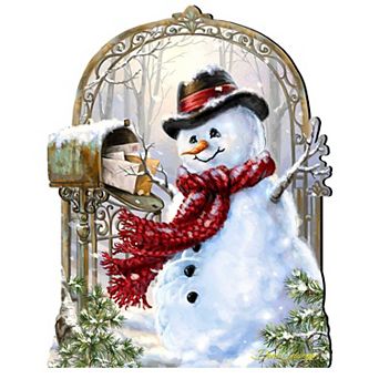 Seasons Greetings Snowman 24-Inch Door Decor by D. Gelsinger - Cheerful Christmas Holiday Wishes