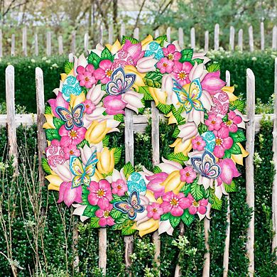 Spring Wreath Decorative 24-Inch Handcrafted Wooden Door Decor by G. Debrekht - Easter Decor