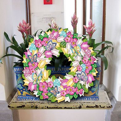 Spring Wreath Decorative 24-Inch Handcrafted Wooden Door Decor by G. Debrekht - Easter Decor