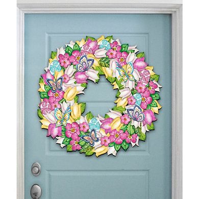 Spring Wreath Decorative 24-Inch Handcrafted Wooden Door Decor by G. Debrekht - Easter Decor