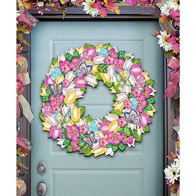 Spring Wreath Decorative 24-Inch Handcrafted Wooden Door Decor by G. Debrekht - Easter Decor