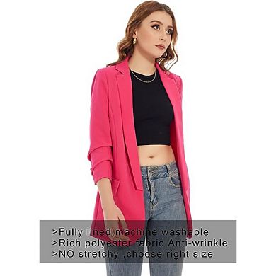 FC Design Womens Blazers Jacket for Work Casual Open Front Hot Pink 3/4 Sleeve Stretched Knit