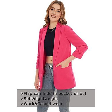 FC Design Womens Blazers Jacket for Work Casual Open Front Hot Pink 3/4 Sleeve Stretched Knit