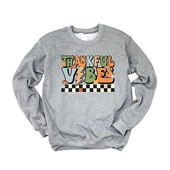 Thankful Vibes Checkered Sweatshirt