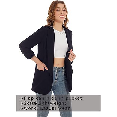 FC Design Womens Blazers Jacket for Work Casual Open Front Black 3/4 Sleeve Stretched Knit