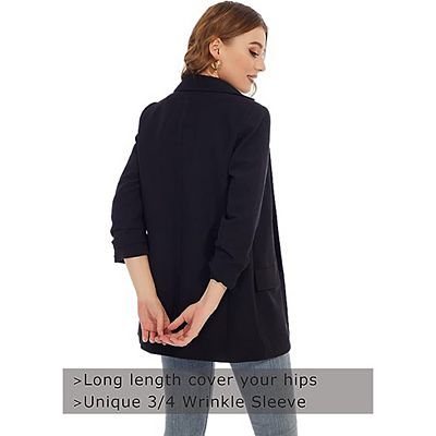 FC Design Womens Blazers Jacket for Work Casual Open Front Black 3 4 Sleeve Stretched Knit