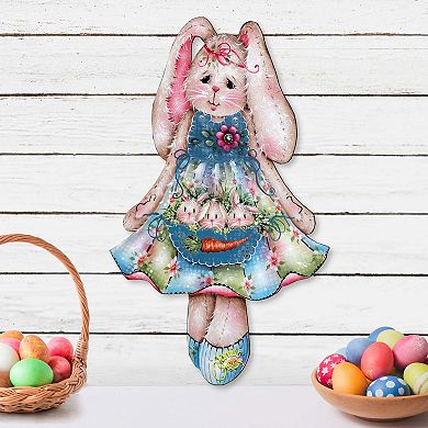 Pocketful of Bunnies 24-Inch Handcrafted Wooden Door Decor by J. Mills-Price - Spring Decor