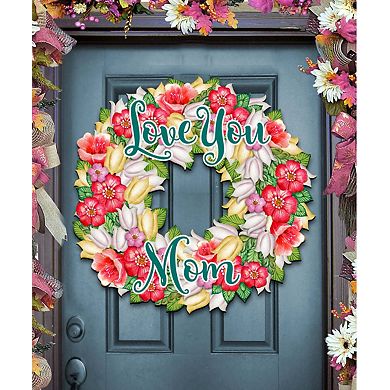 Love You Mama Flowers Holiday Door Wreath by G. DeBrekht - Easter Spring Decor