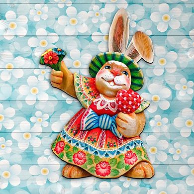 Easter Mommy Bunny 24-Inch Handcrafted Wooden Door Decor by G. DeBrekht Spring Decor