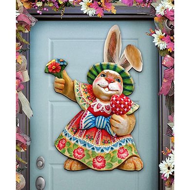 Easter Mommy Bunny 24-Inch Handcrafted Wooden Door Decor by G. DeBrekht Spring Decor