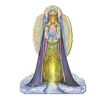 The Angel and The Blue Cat Oversized Decor by Josephine Wall - Handcrafted Wooden Christmas Decor