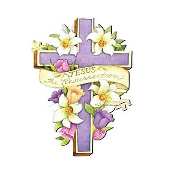 Easter Cross He is Risen 24-Inch Handcrafted Wooden Door Decor by Susan Winget - Spring Decor