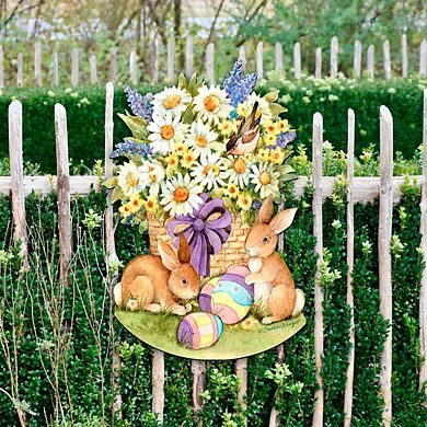 Spring Bunnies 24-Inch Handcrafted Wooden Door Decor by Susan Winget - Easter Spring Decor