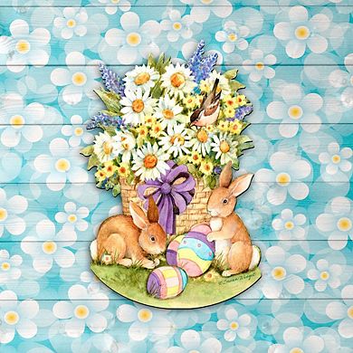 Spring Bunnies 24-Inch Handcrafted Wooden Door Decor by Susan Winget - Easter Spring Decor