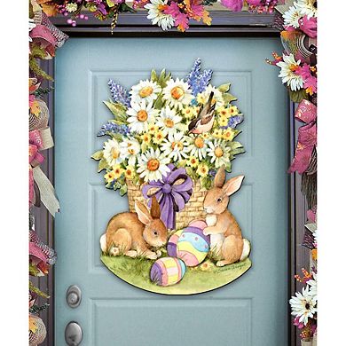 Spring Bunnies 24-Inch Handcrafted Wooden Door Decor by Susan Winget - Easter Spring Decor