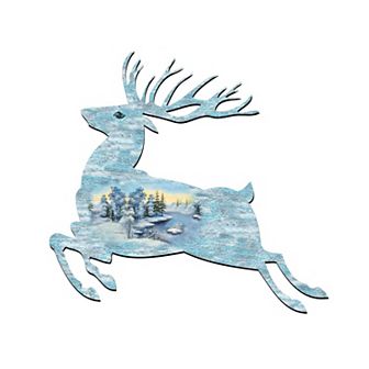 Prancing Deer Wildlife 24-Inch Handcrafted Wooden Door Decor by G. Debrekht - Holiday Decor
