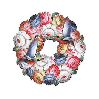 Birdy Floral Holiday 24-Inch Handcrafted Wooden Door Wreath by G. DeBrekht - Easter Spring Decor