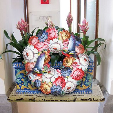 Birdy Floral Holiday 24-Inch Handcrafted Wooden Door Wreath by G. DeBrekht - Easter Spring Decor