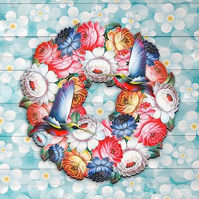 Birdy Floral Holiday 24-Inch Handcrafted Wooden Door Wreath by G. DeBrekht - Easter Spring Decor