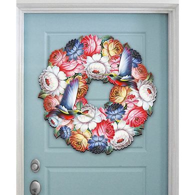 Birdy Floral Holiday 24-Inch Handcrafted Wooden Door Wreath by G. DeBrekht - Easter Spring Decor