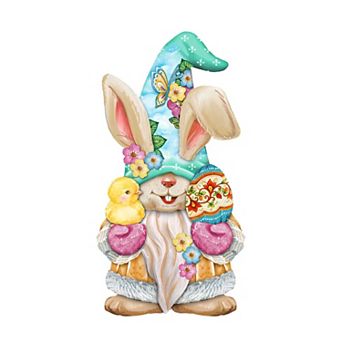 Easter Egg Bunny Gnome with Chick Wooden 24-Inch Door Hanger Wall by G. DeBrekht - Spring Decor