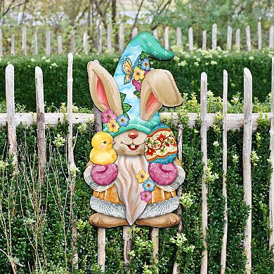 Easter Egg Bunny Gnome with Chick Wooden Door Hanger Wall by G. DeBrekht - Easter Spring Decor