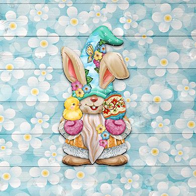 Easter Egg Bunny Gnome with Chick Wooden 24-Inch Door Hanger Wall by G. DeBrekht - Spring Decor