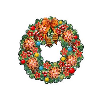 Christmas Holiday 24-Inch Handcrafted Wooden Door Wreath by G. DeBrekht - Holiday Decor