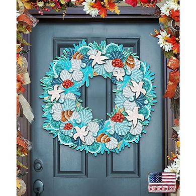 Coastal Holiday 24-Inch Handcrafted Wooden Door Wreath by G. DeBrekht Coastal Decor