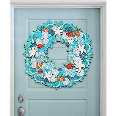 Coastal Holiday 24-Inch Handcrafted Wooden Door Wreath by G. DeBrekht Coastal Decor