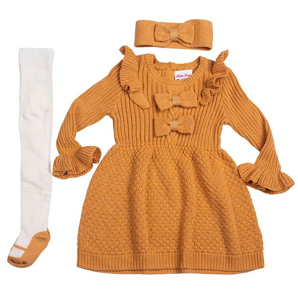 Baby Girl Little Lass Ribbed Knit Dress, Leggings, & Headband Set