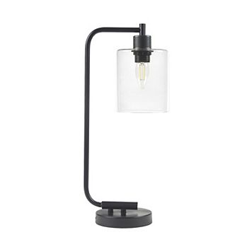 Franklin Black Metal Curved Task Lamp with Glass Shade