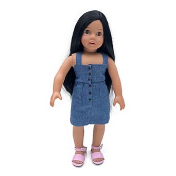 Sophia's  Doll Doll Julia with Denim Dress & Pink Ankle Strap Sandals