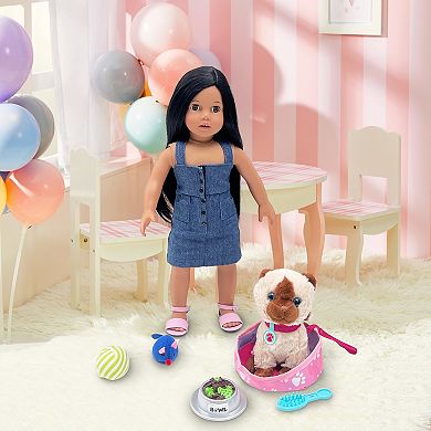 Sophia's Doll Doll Julia with Denim Dress & Pink Ankle Strap Sandals