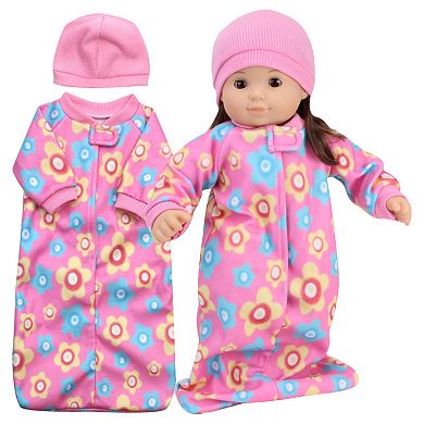 Sophia's   Doll  Fleece Print Sleeper Sack & Hat