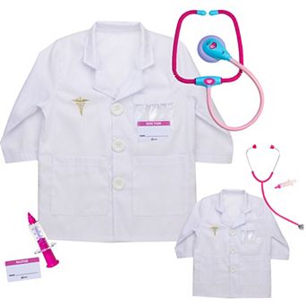 Kid Size Lab Coat with Stethoscope & Syringe and Doll Size Lab Coat with Stethoscope & Syringe