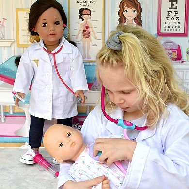 Kid Size Lab Coat with Stethoscope & Syringe and Doll Size Lab Coat with Stethoscope & Syringe