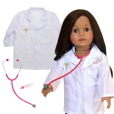 Kid Size Lab Coat with Stethoscope & Syringe and Doll Size Lab Coat with Stethoscope & Syringe