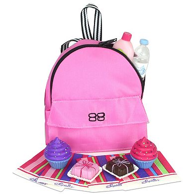 Sophia's Doll Backpack, Bottle, Lotion, Beach Ball, Napkins, Cupcake & Petit Four Set