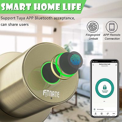 Hutehoute Fingerprint Door Knob, Full Function 5-in-1 Smart Door Knob, Fingerprint Door Lock For Bedroom, Office, Hotel, Closet, Biometric Door Knob