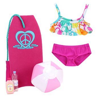 Sophia's  Doll Bubble Bikini, Boogie Board, Beach Ball, Water & Sun Lotion