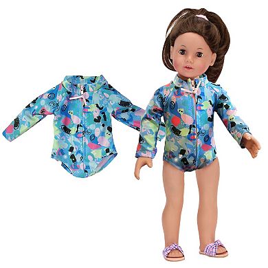 Sophia's   Doll  Colorful Collage Print Long Sleeve Zip Front Swimsuit