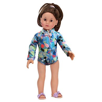 Sophia's   Doll  Colorful Collage Print Long Sleeve Zip Front Swimsuit