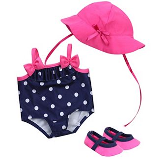 Sophia's  Doll Polka Dot Bating Suit, Hat & Water Shoes